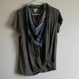 World Unity Olive Green Striped Shirt with Attached Scarf Large